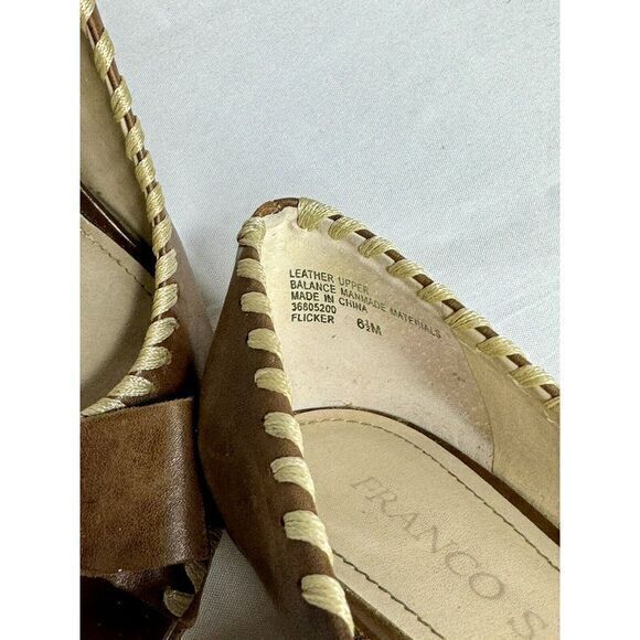 Franco‎ Sarto Light Brown Leather Slip On Peep Toe Flat Bow Flicker Heels US 6.5 - Picture 8 of 11